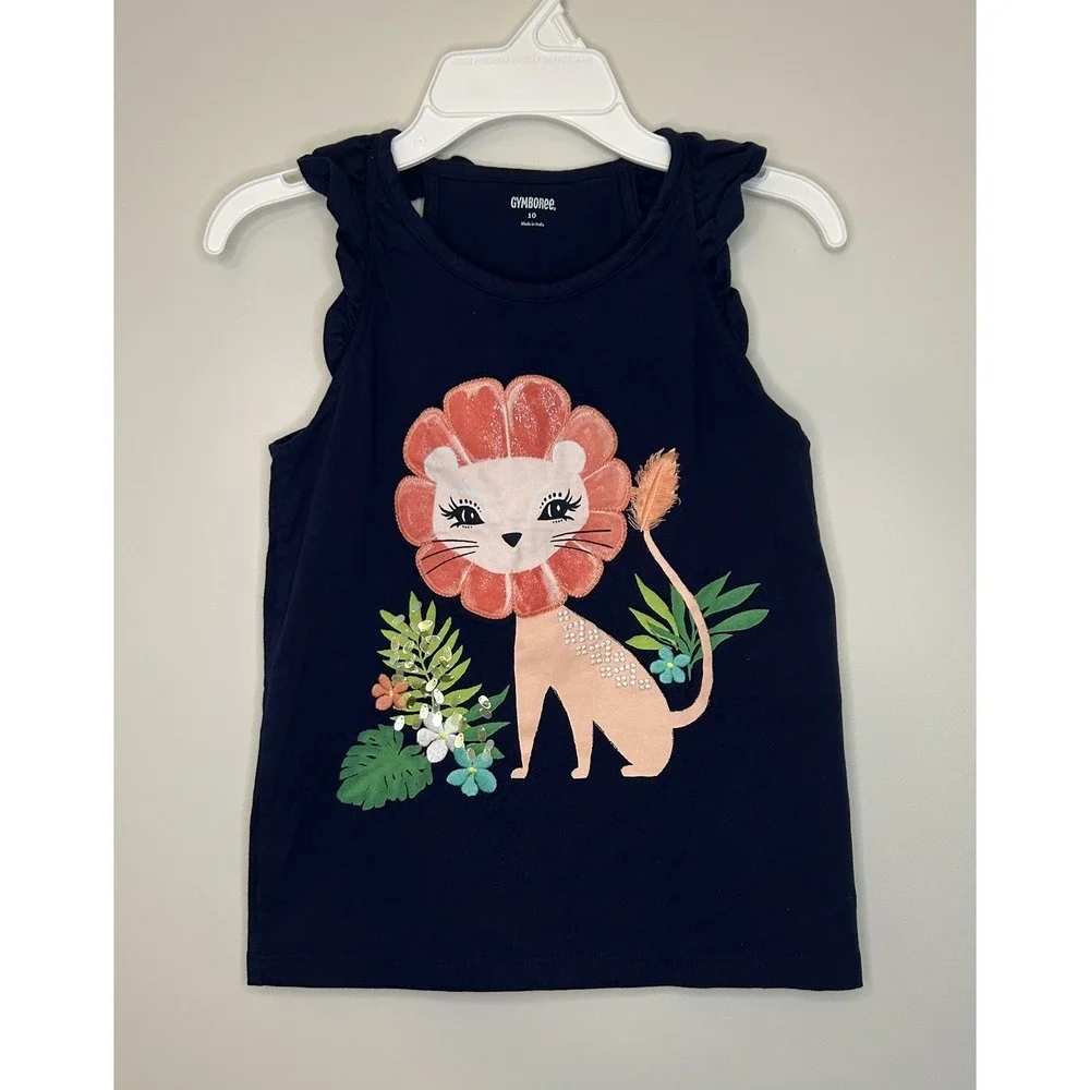 Gymboree Navy Blue Lion Sleeveless Tank Top Girls 10